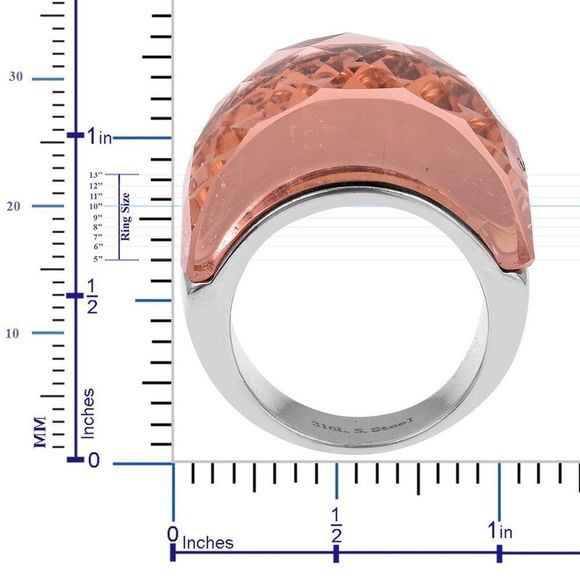 Simulated Rose Quartz Stainless Steel Ring - Picture 4 of 4